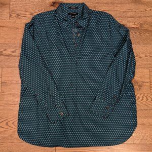 Lands' End Button Down Shirt Green & Blue Diamond